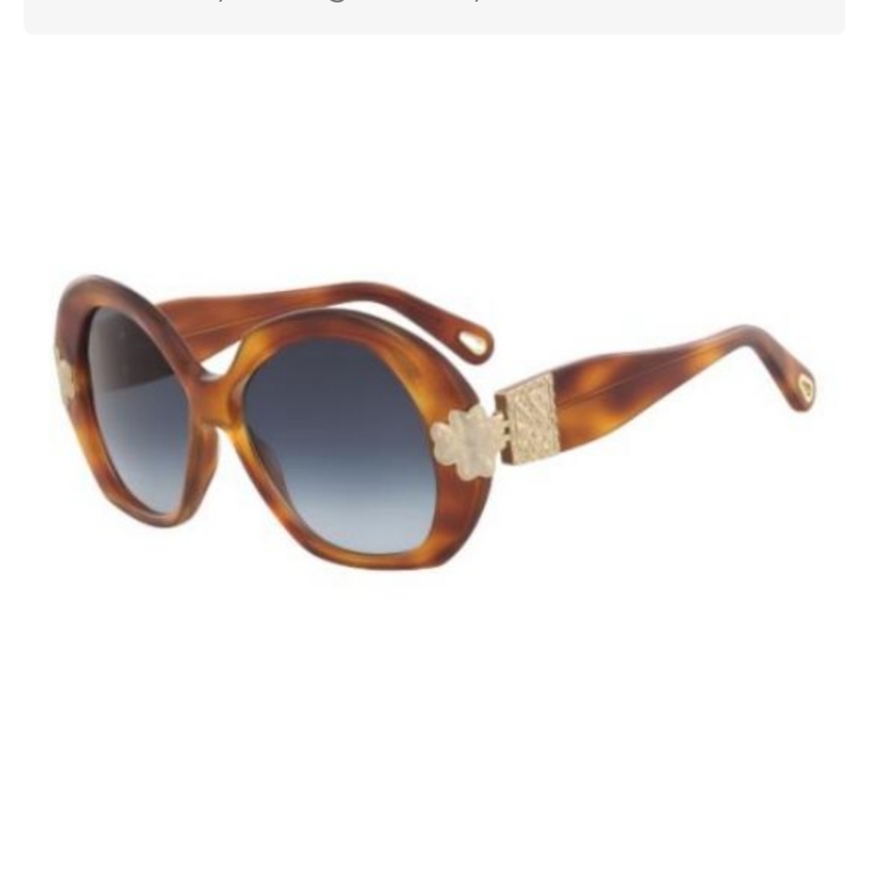 Chloe Sunglasses 54mm with Gold Brown 70s Retro Large Oversized Round To…